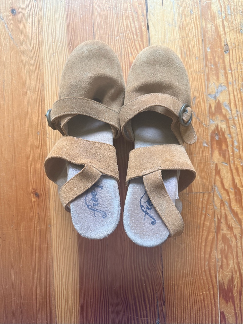 Free People Tan Suede Buckle Clog Mules